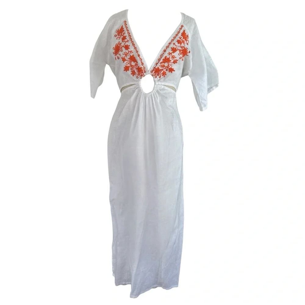 TAJ by Sabrina Crippa Resort Maxi Dress | Embroidered Cutout | Size S | NWT - Picture 2 of 3